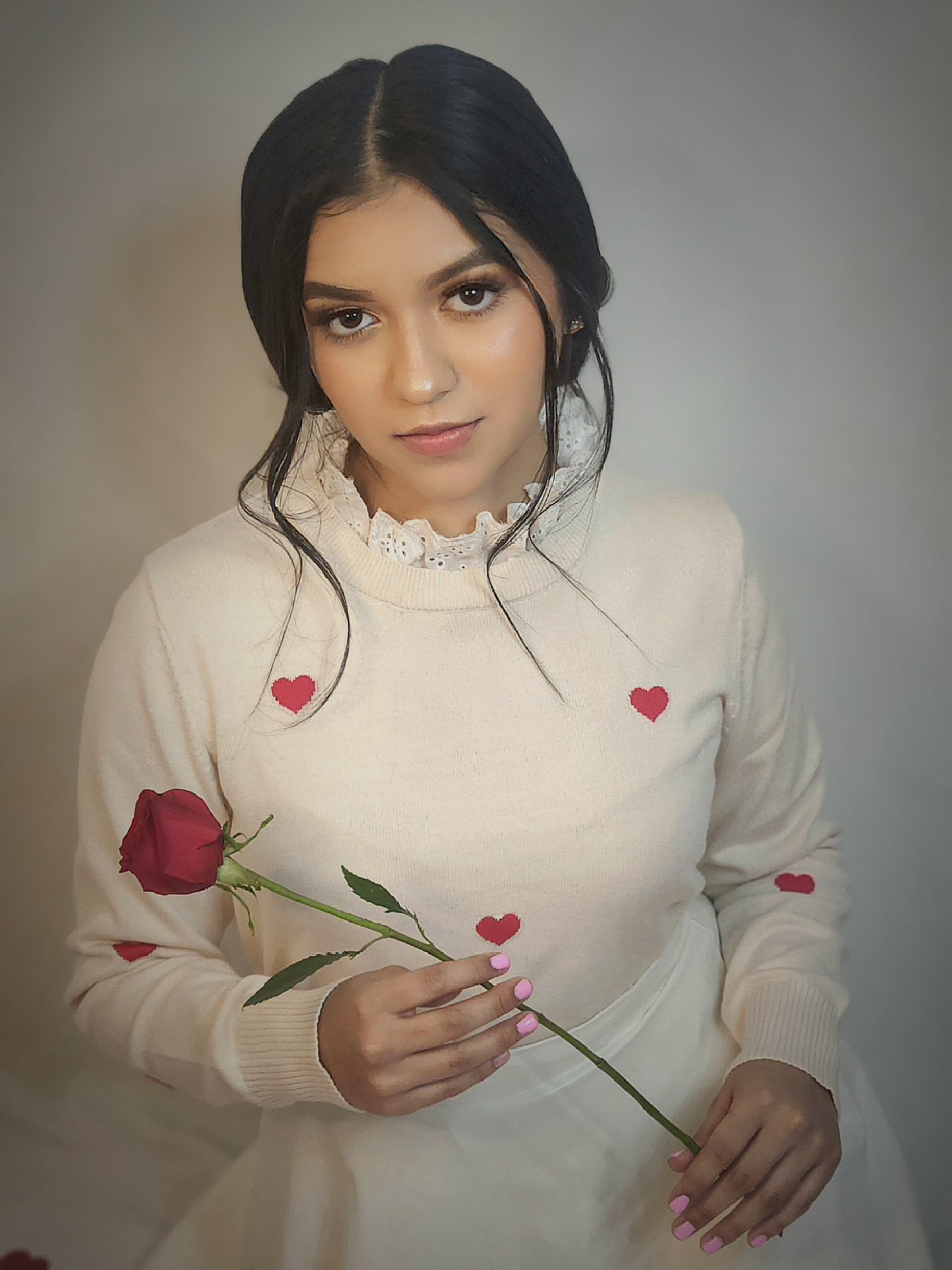 Embroidered Heart Shaped Long Sleeve Sweater
