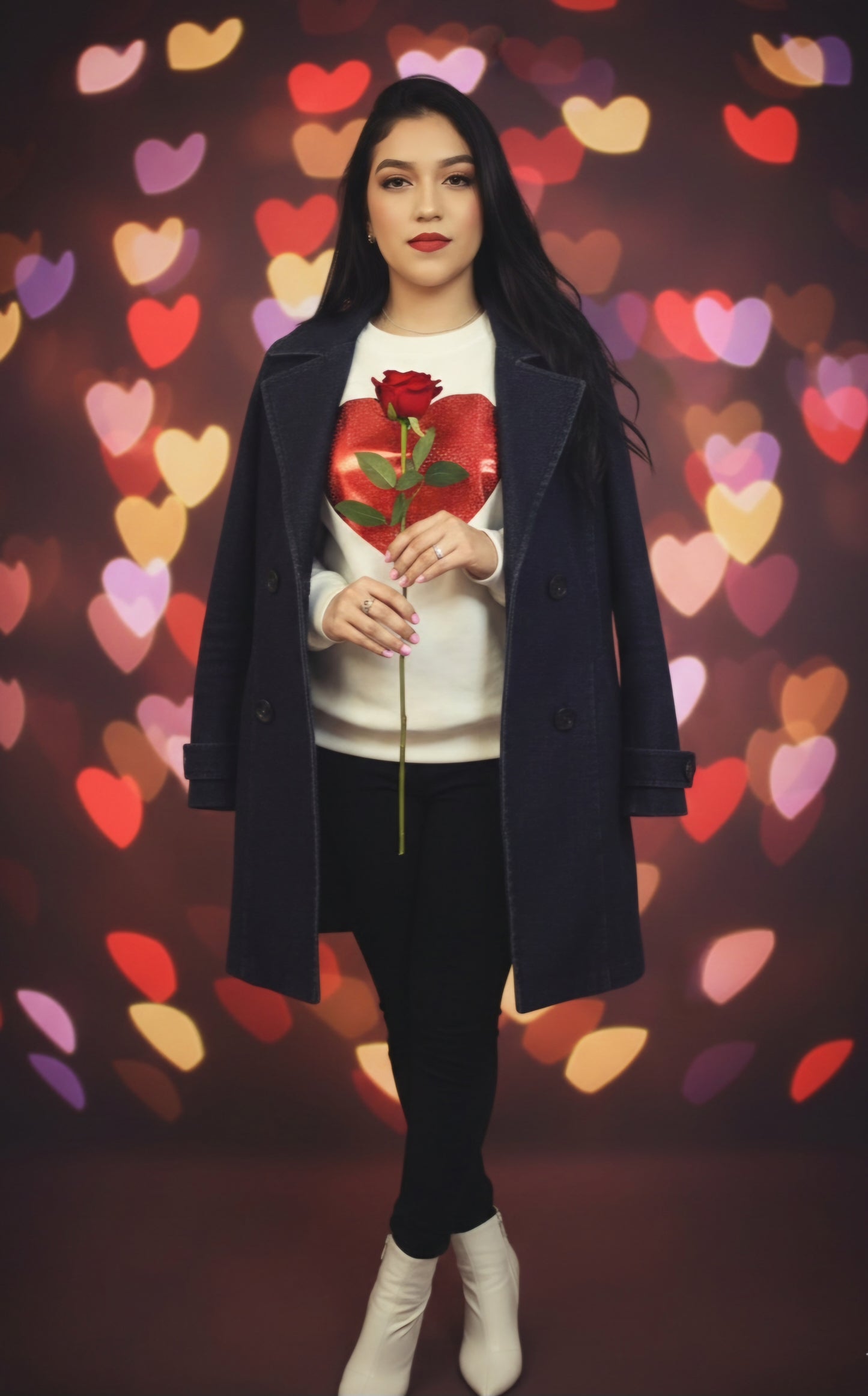 White, Glitter Valentine Heart Shaped Graphic Sweatshirt