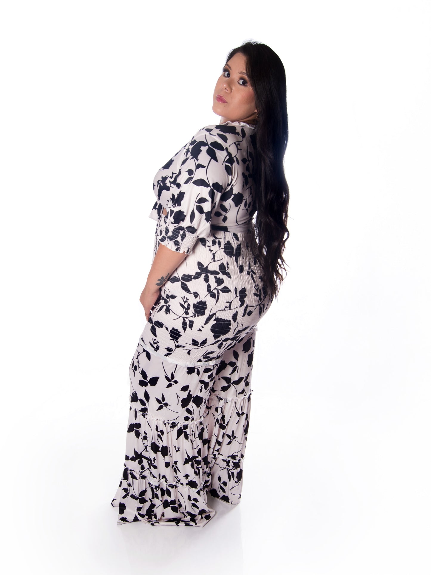 Plus Size Suit with Flanged Edge Wide Leg Strap High Waist V-Neck