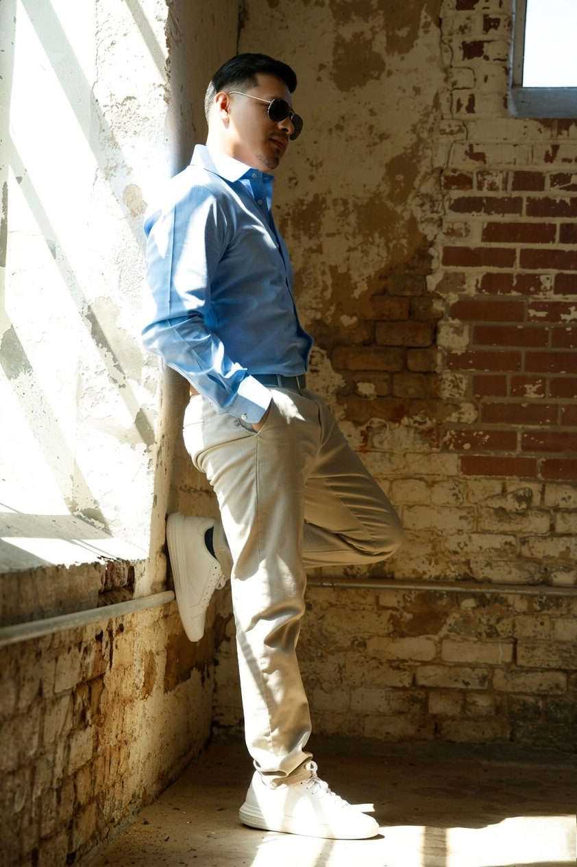 Elijah slim fit medium blue dress shirt by Alynn