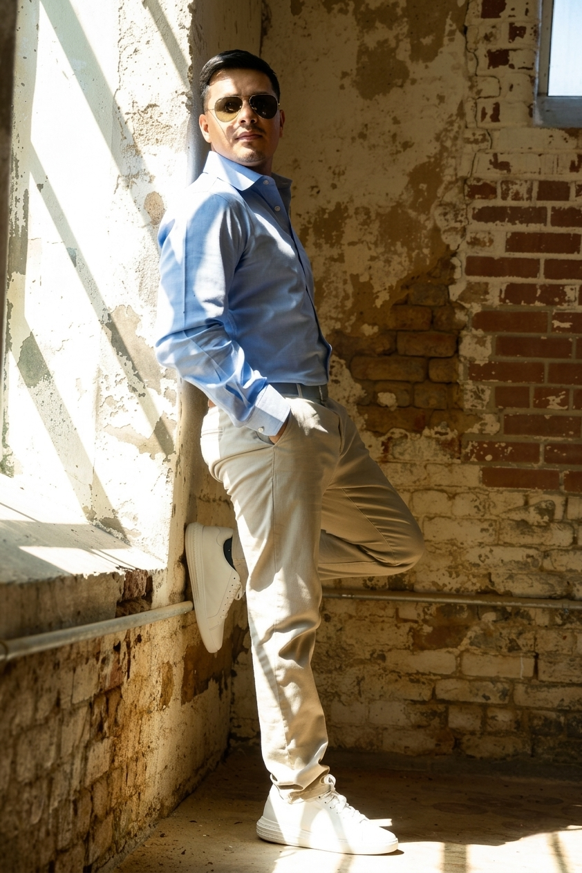 Elijah slim fit medium blue dress shirt by Alynn