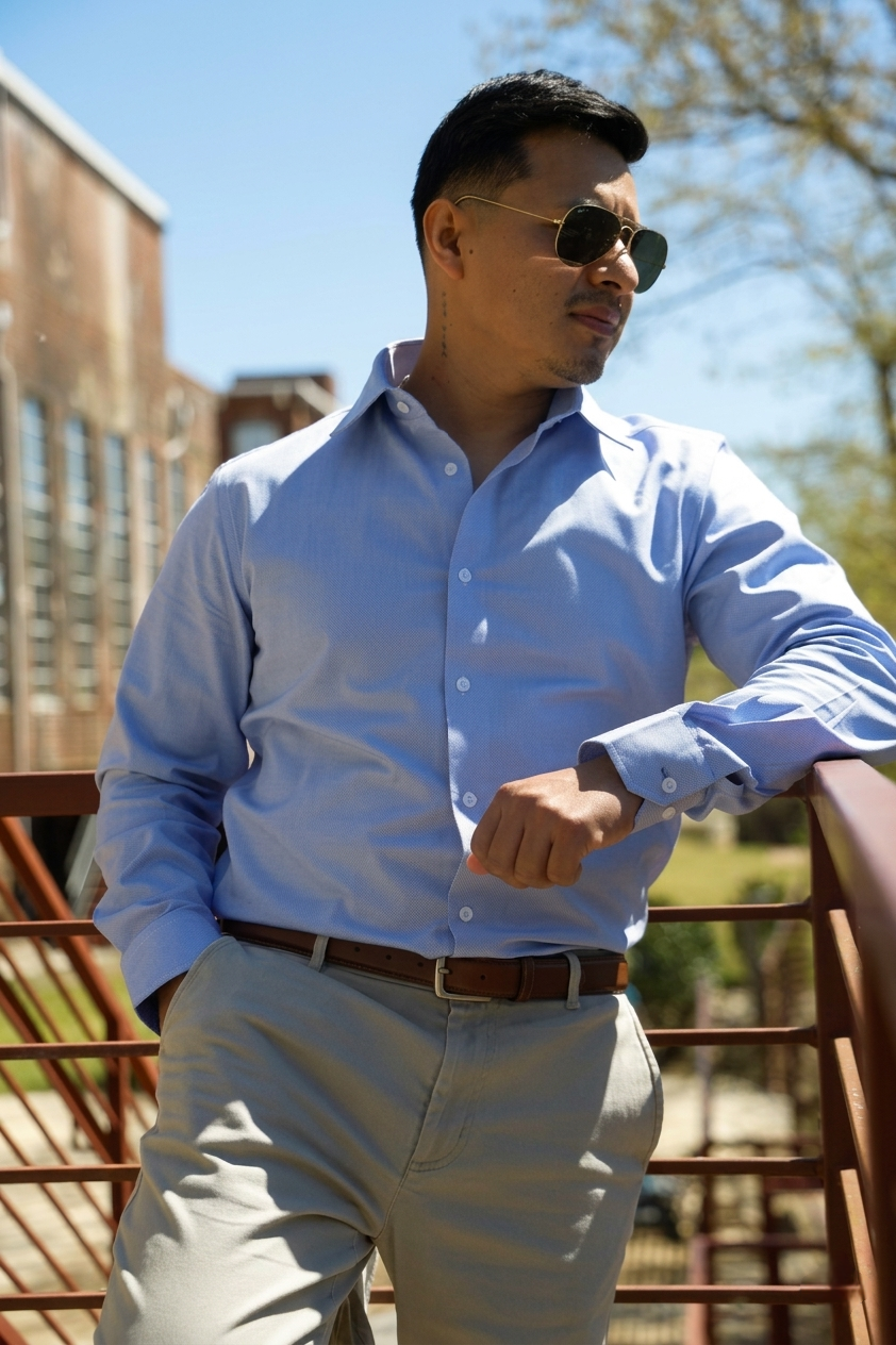 Elijah slim fit medium blue dress shirt by Alynn