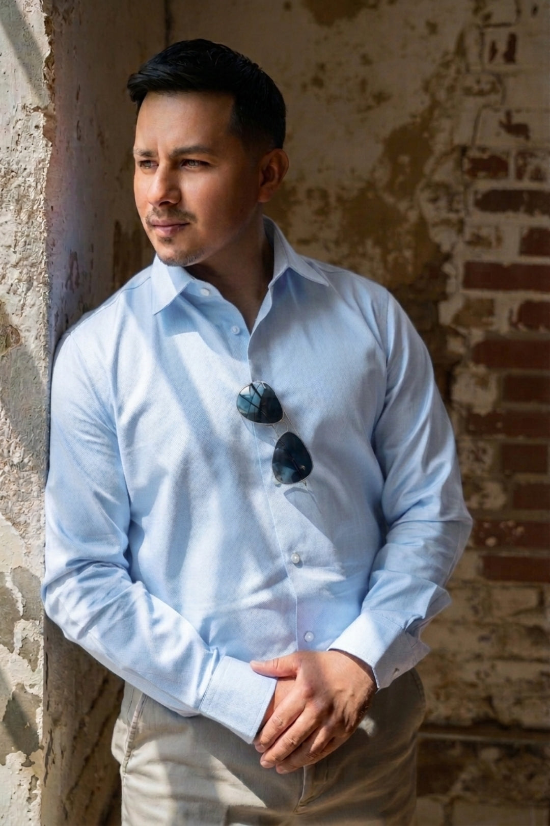 Elijah slim fit medium blue dress shirt by Alynn