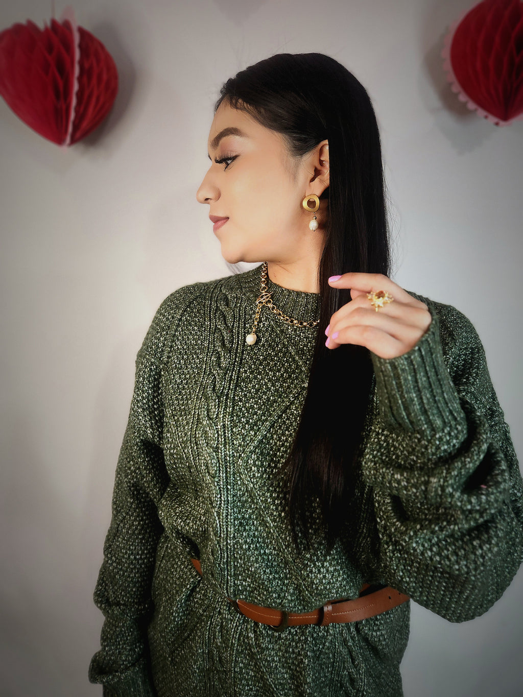 Cable Knit Drop Shoulder Loose fit Sweater Dress