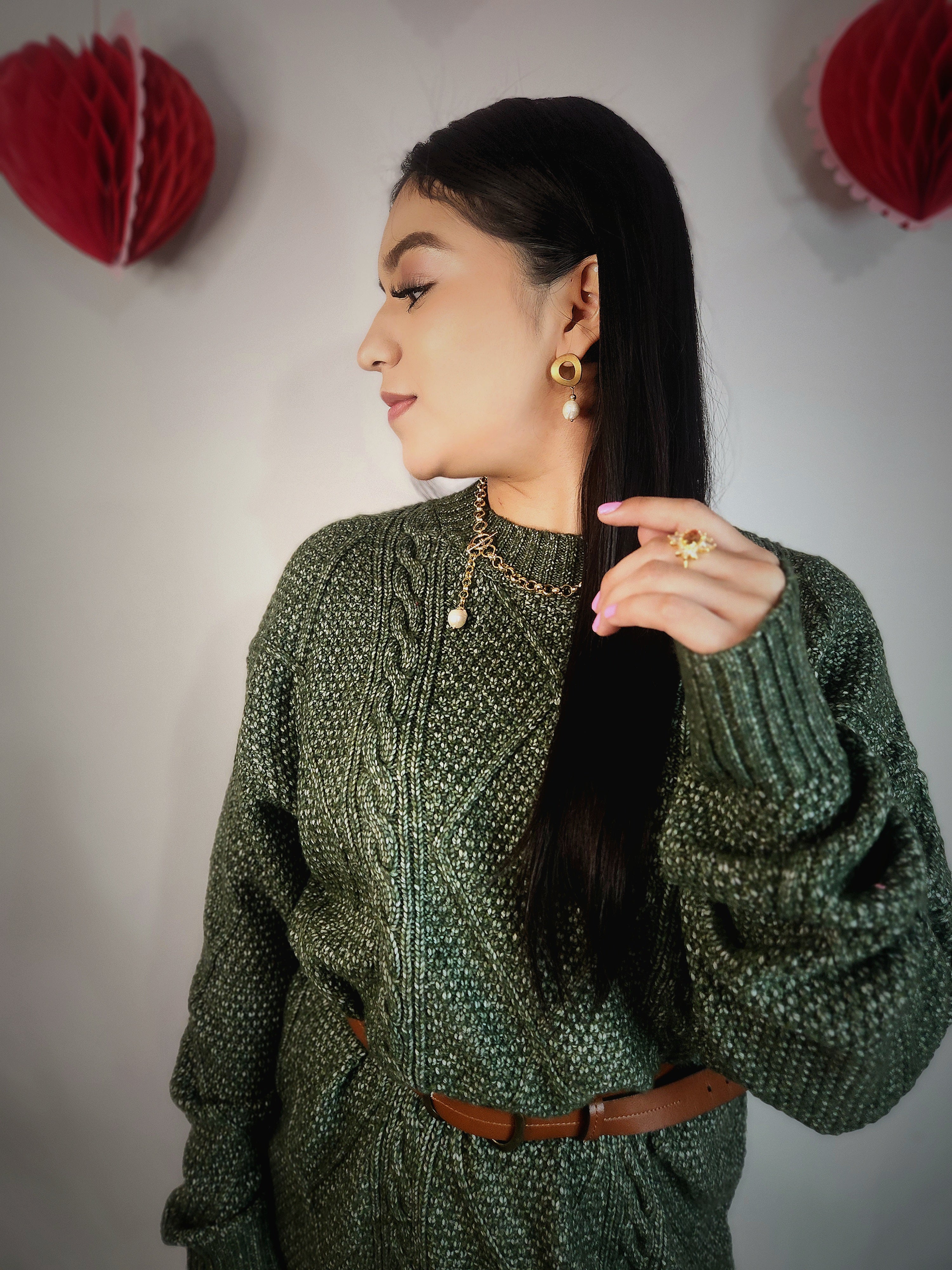 Cable Knit Drop Shoulder Loose fit Sweater Dress