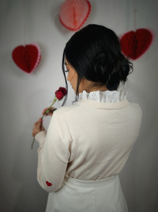 Embroidered Heart Shaped Long Sleeve Sweater