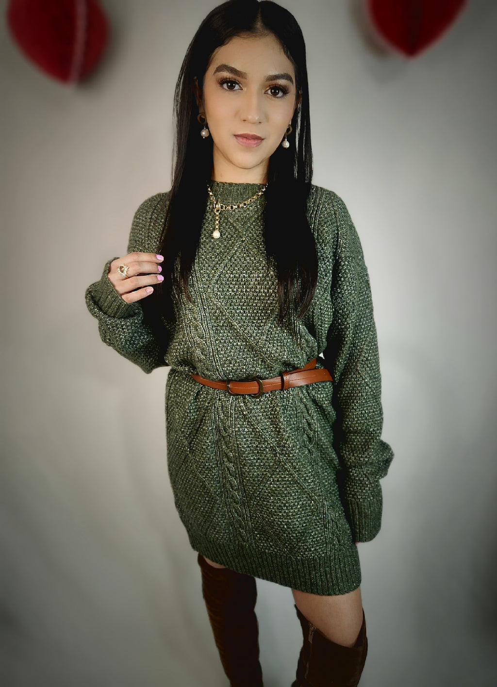 Cable Knit Drop Shoulder Loose fit Sweater Dress