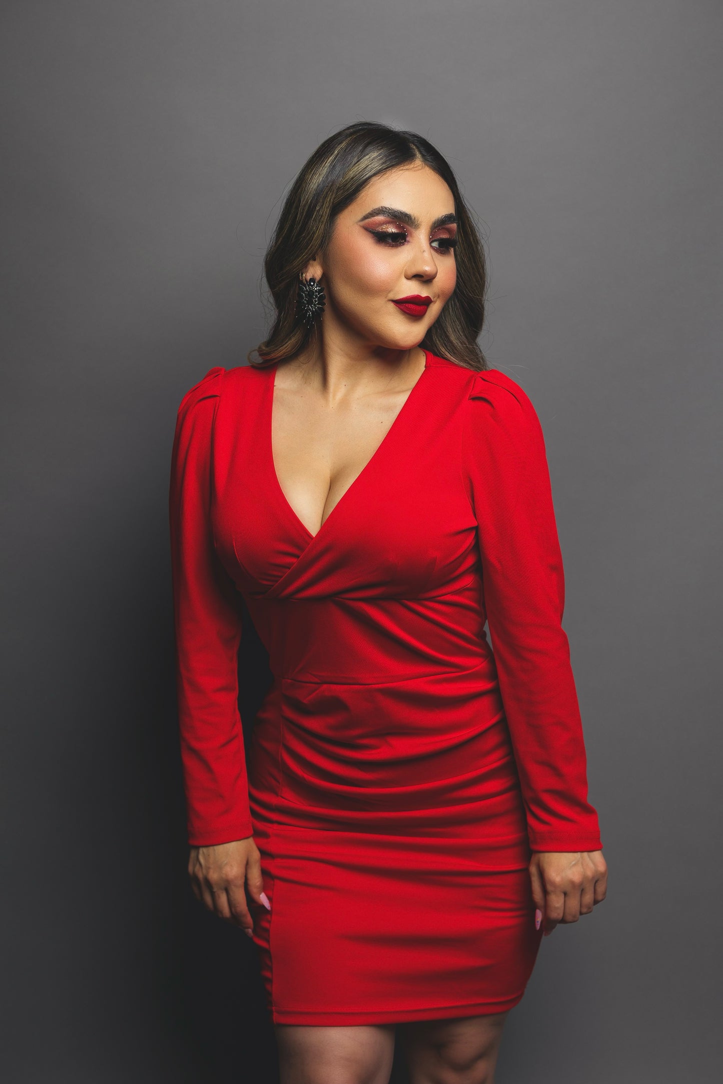 Red V-neck Dress