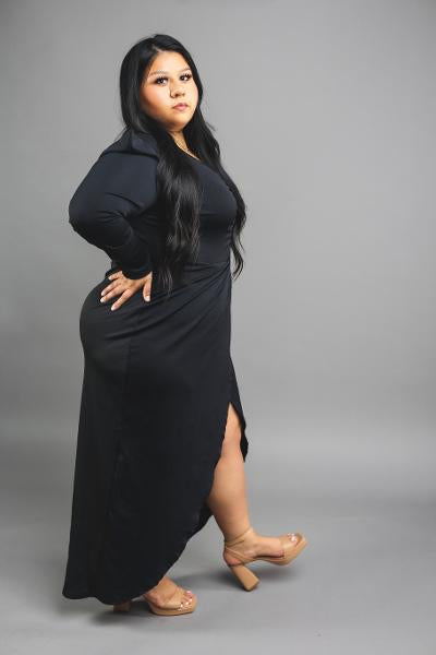 Plus size ruffled long sleeve dress