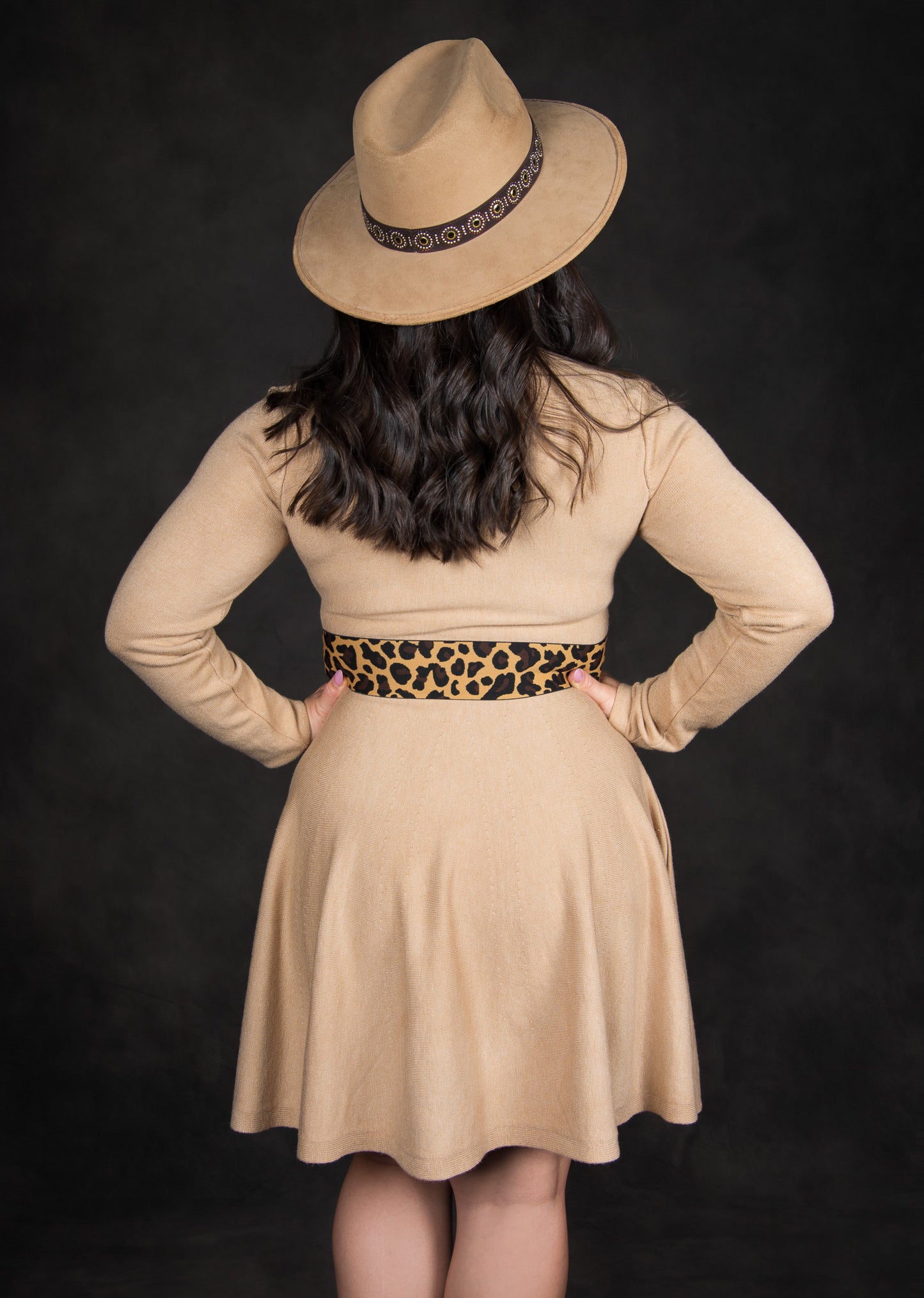 Solid khaki knit pleated dress