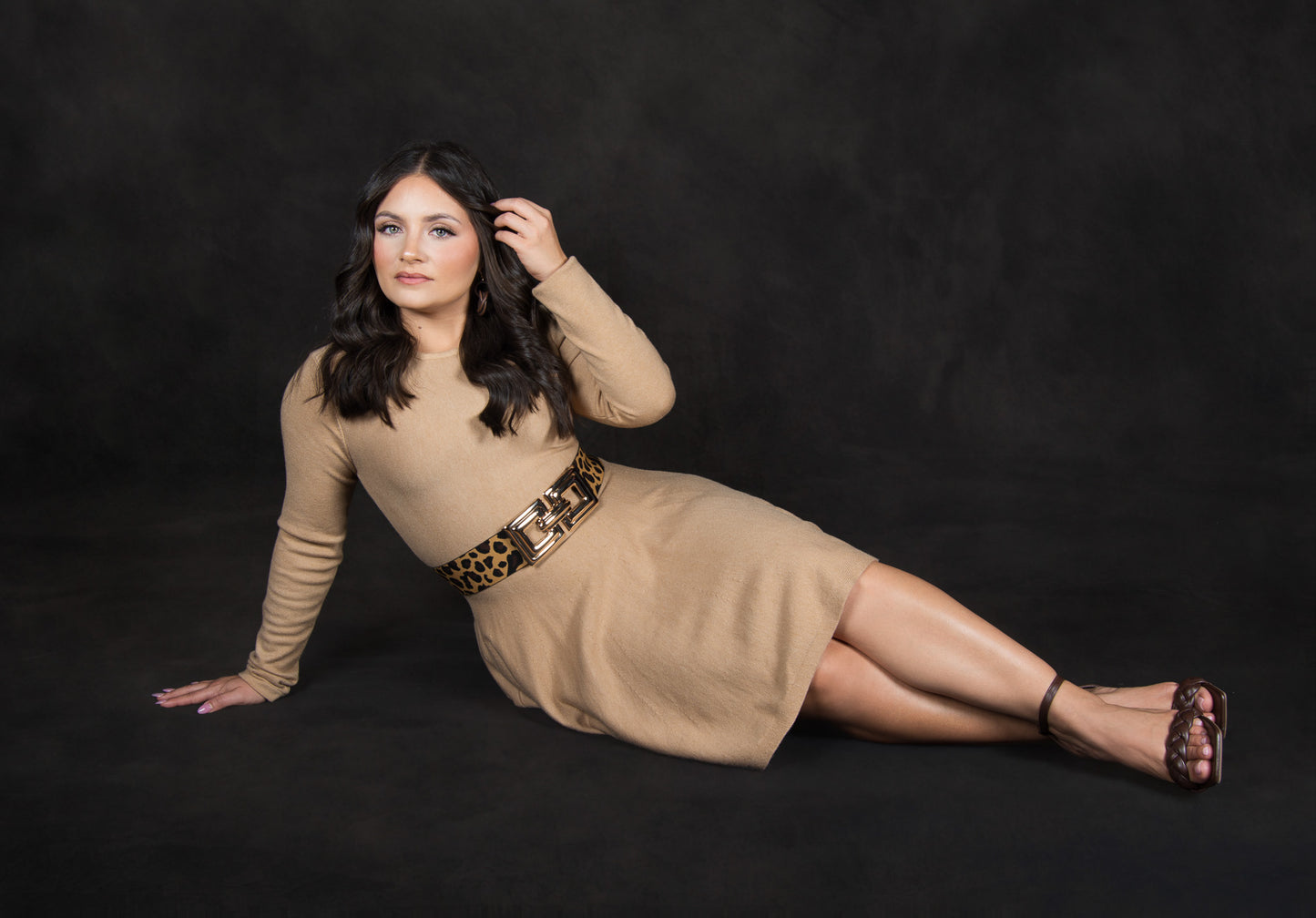 Solid khaki knit pleated dress