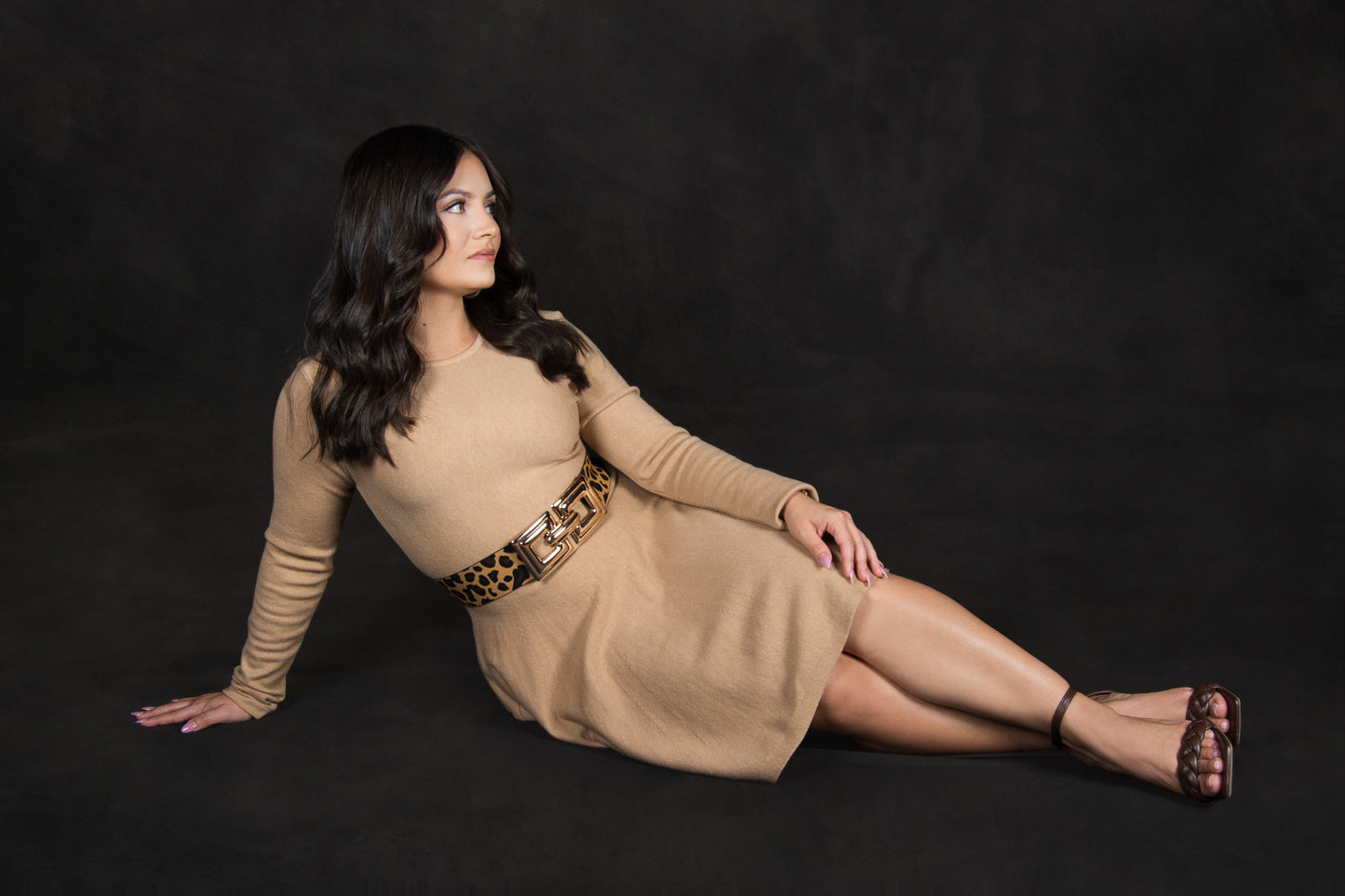 Solid khaki knit pleated dress