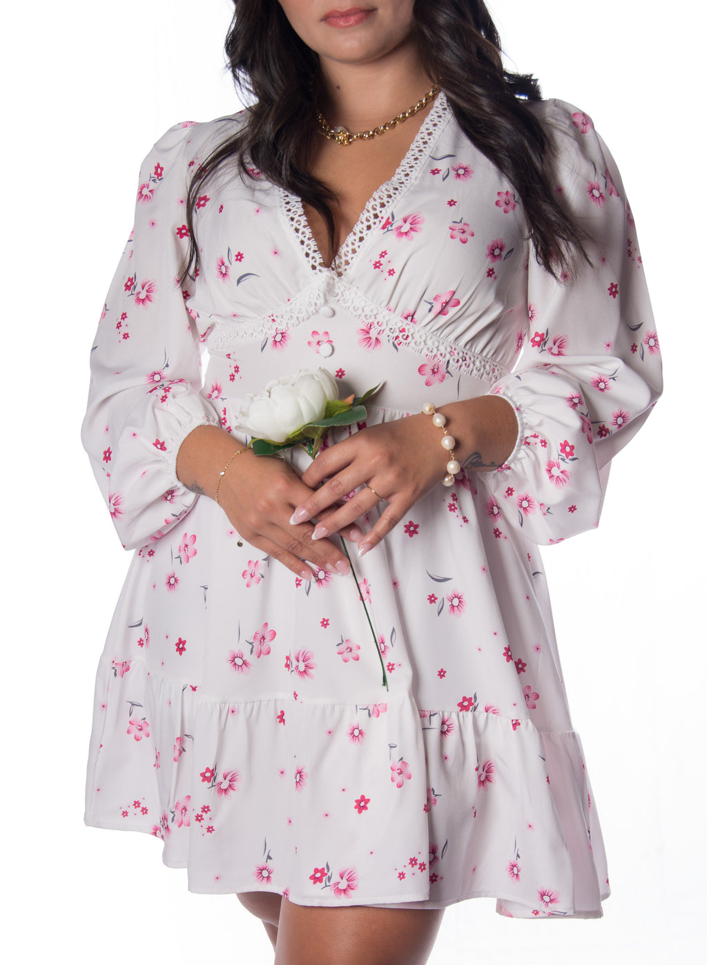 Sweet Floral Lace V-Neck Short Dress