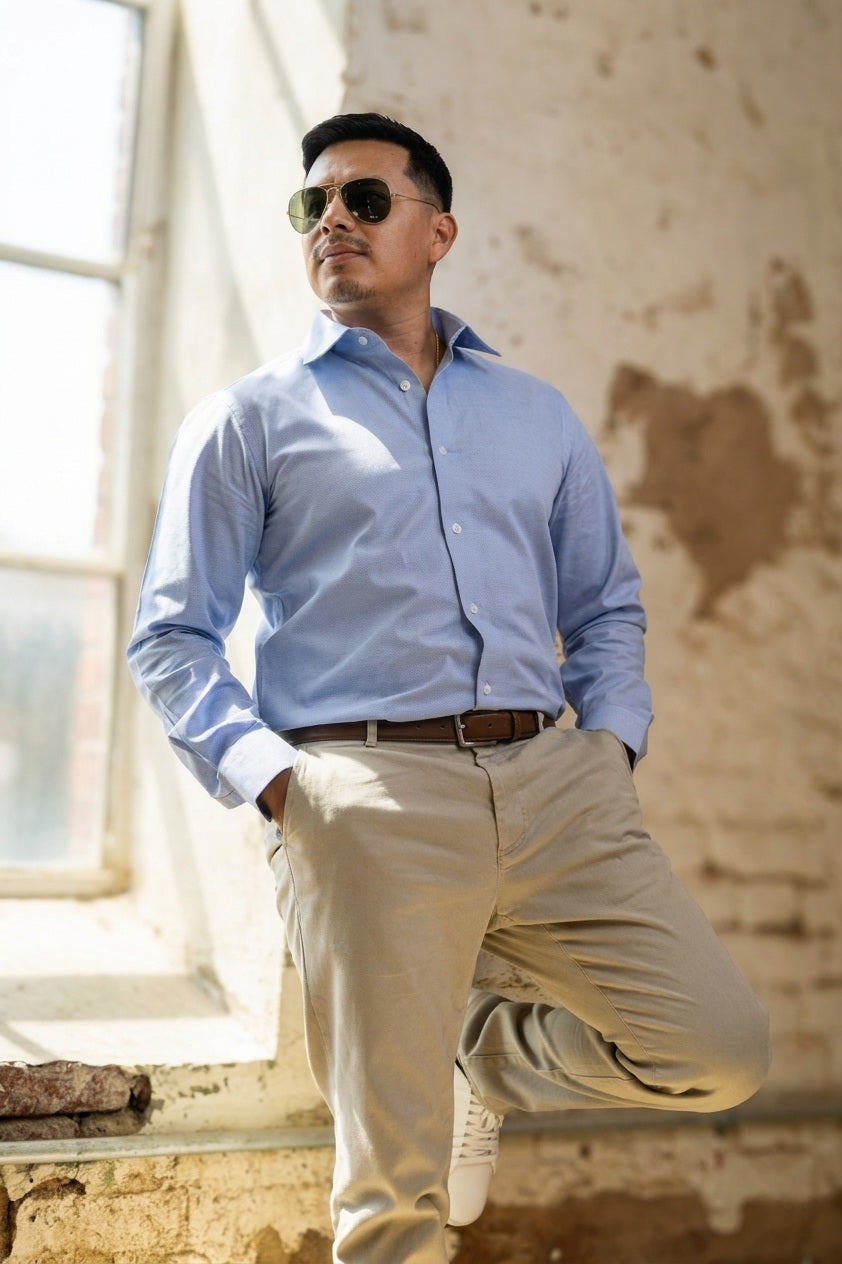 Elijah slim fit medium blue dress shirt by Alynn