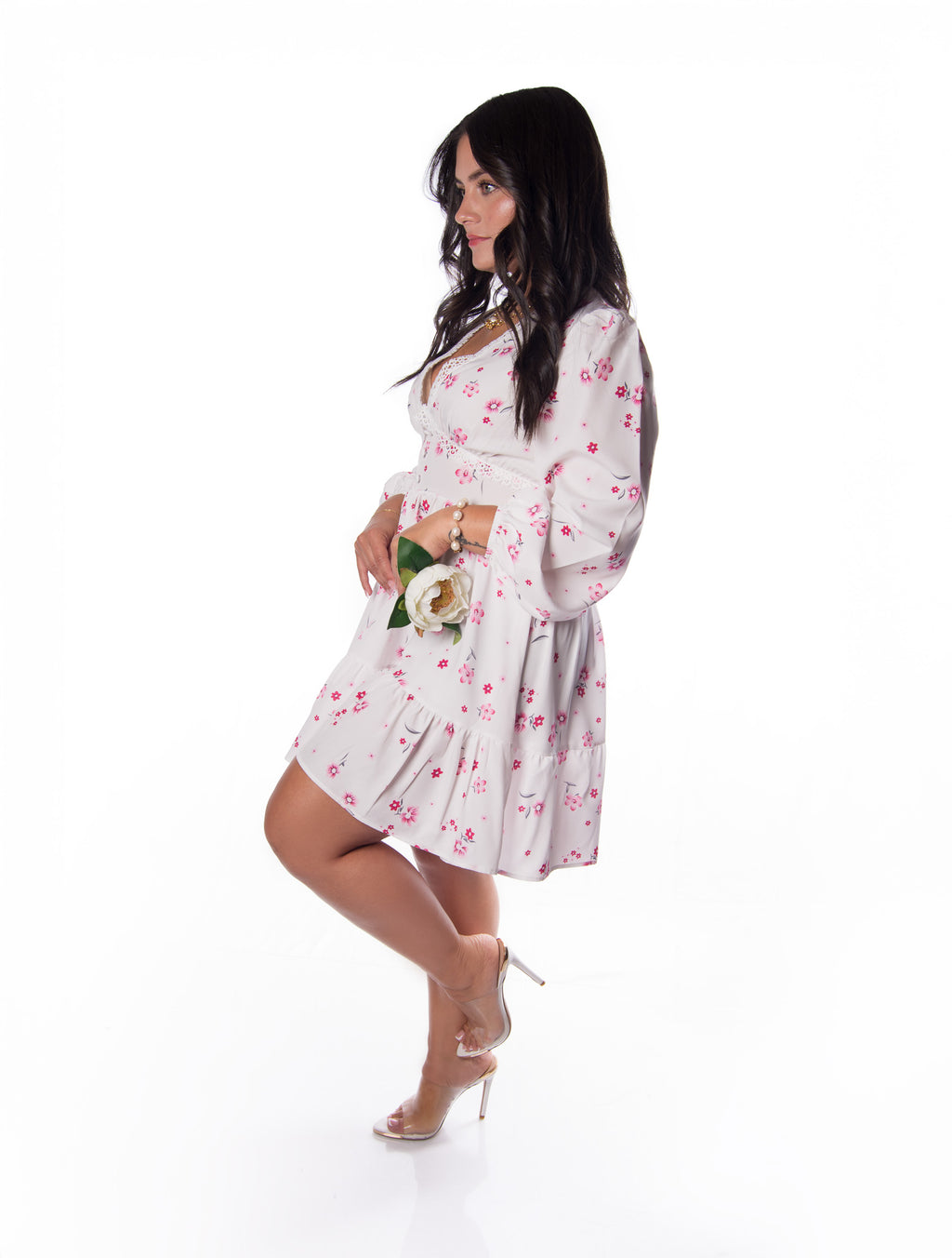 Sweet Floral Lace V-Neck Short Dress