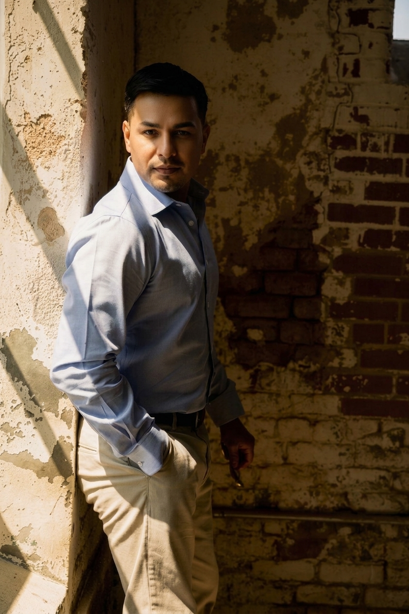 Elijah slim fit medium blue dress shirt by Alynn